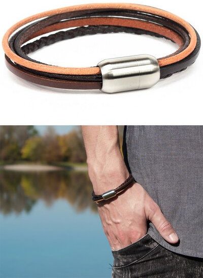 Simaru Herren Lederarmband Echtleder Wickelarmband mit Magnetverschluss