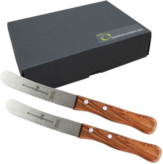 Thumbnail - Olivenholz erleben 2er Set Brötchenmesser Griff Olivenholz / Geschenkverpackung