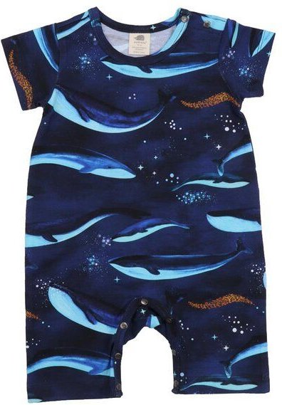 Walkiddy Bio-Baumwoll-Strampler mit kurzem Arm - Whaley's Song in Dunkel Blau – GOTS zertifiziert