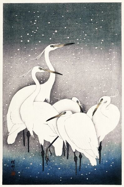 Photocircle Poster / Leinwandbild - Group of Egrets by Ohara Koson