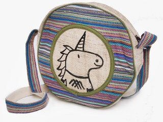 Himal Hemp HH Einhorn Umhängetasche rund aus wildem Hanf und Baumwolle