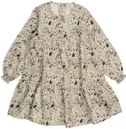 Thumbnail - Walkiddy Bio-Baumwolle Frill Dress - Herbstblumenmuster - Grün - GOTS-Zertifiziert