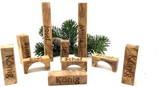 Olivenholz erleben Weihnachtskrippe "MODERN LIFE" aus Olivenholz