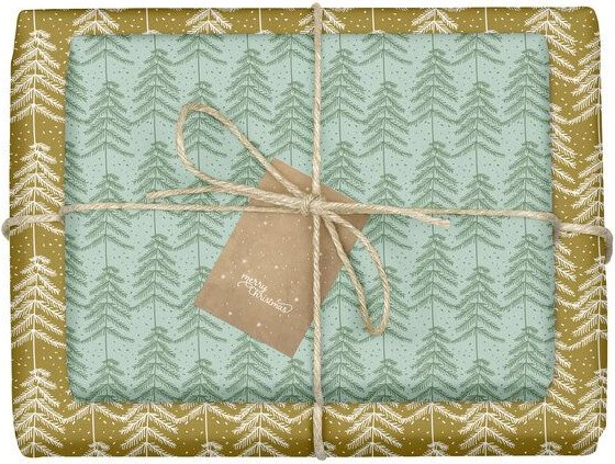 dabelino Geschenkpapier Set: Weihnachten "Tannenbäume / grün, braun"