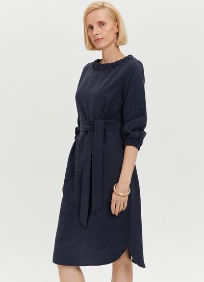 Thumbnail - AYANI Celine Kleid aus TENCEL | Elegantes Midikleid mit Ausschnitt-Detail & Gürtel
