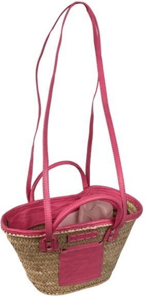 NATUREHOME Palmblatt-Tasche mit stilvollen Pinken Leder-Highlights 37x12x16cm