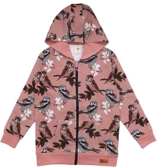 Baby Kapuzenjacke GOTS zertifiziert – Rosa mit Eulenmotiv, Reißverschluss, weich & bequem | von Walkiddy