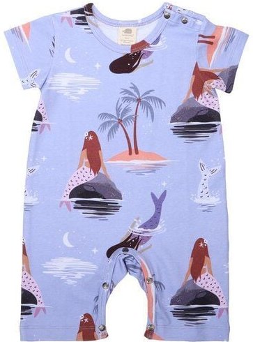 Baby Kurzarm-Strampler GOTS zertifiziert – Bio-Baumwolle, Lila mit Meerjungfrauenmotiv, weich & bequem, alltagstauglich ...