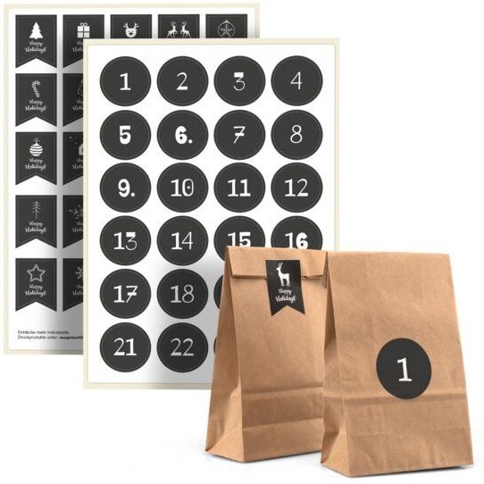 Fines Papeterie Adventskalender mit Tüten und Zahlen * zum selbst befüllen * Adventskalender Tüten