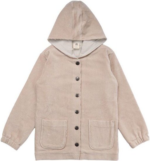 Baby Kapuzenjacke GOTS zertifiziert Bio-Baumwolle 95/5 Elasthan Beige uni Knopfleiste weich – Walkiddy