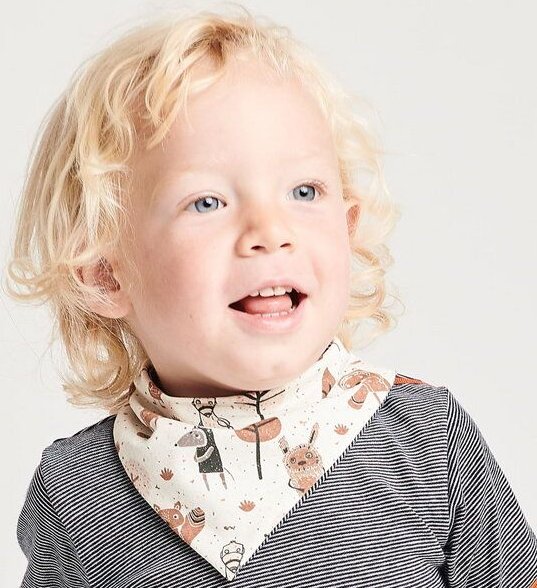 Cheeky Apple Lätzchen aus Bio-Baumwolle "Paper Gang" Beige-meliert/Navy-Weiß Ringel