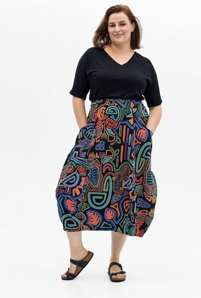 Rock Santiago – Ballon-Schnitt – Midi-Länge – Geräumige Seitentaschen – Farbenfroher einzigartiger Print von KOKOworld –...