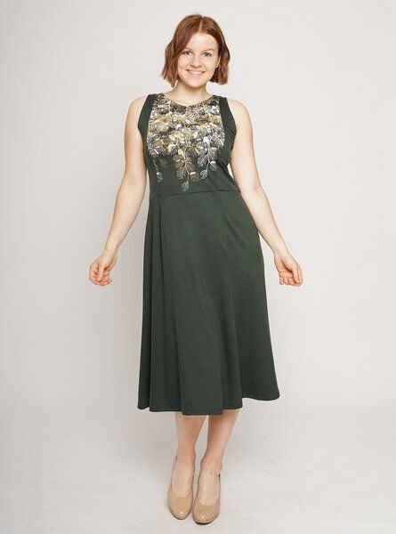 Peaces.bio - handbedruckte Biomode Festkleid Buchenzauber in Dunkelgrün