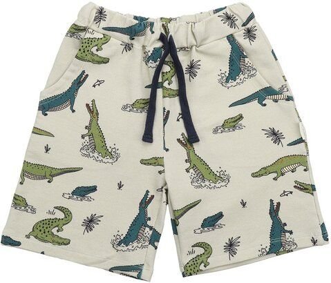 Kinder Shorts GOTS-zertifiziert aus Bio-Baumwolle hellbeige mit Krokodil-Motiv – Walkiddy