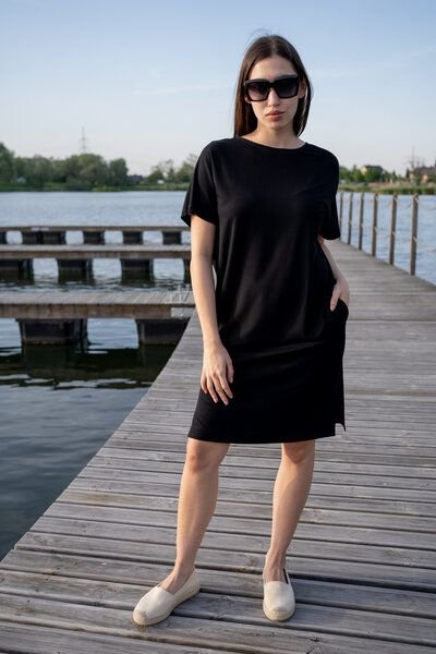 Kleid Saja Reversible – Beidseitig lockeres – Kurzen Ärmeln – Taschen – V-Ausschnitt – 100% in der EU fair produziert – ...