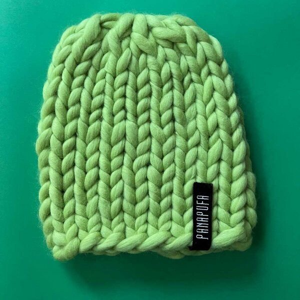 PANAPUFA Handgestrickte Chunky Beanie – 100 % Merinowolle