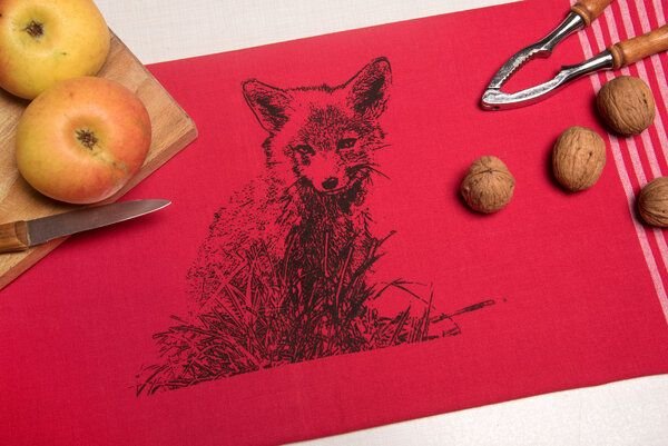 Hirschkind Bio & Fair-Trade-Geschirrtuch "Junger Fuchs" rot