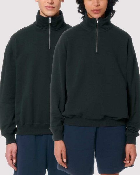 YTWOO Oversized Sweatshirt mit kurzem Reißverschluss aus reiner Bio-Baumwolle; Unisex Troyer