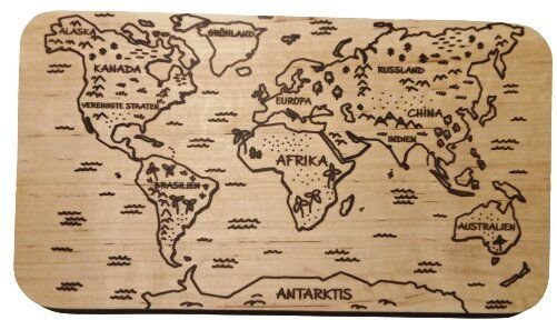 ReineNatur Frühstücksbrettchen – Schneidebrett - Weltkarte – Massivholz