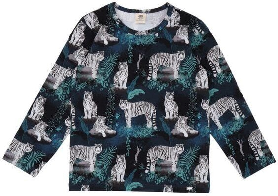 Kinder Langarmshirt GOTS zertifiziert, Bio-Baumwolle, blau, Tiger-Muster „White Tigers“, weich – Walkiddy