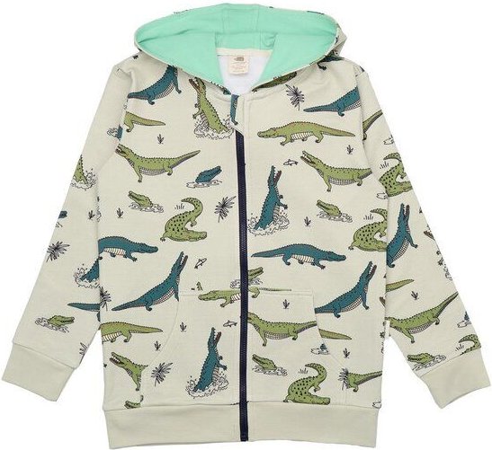 Kinder Sweatjacke – Kapuze & Reißverschluss, Naturton mit Krokodil-Print, bequem | Walkiddy