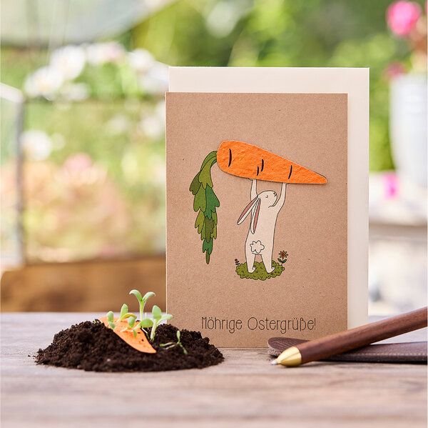 Die Stadtgärtner Osterkarte "Möhrige Grüße" I Karte zu Ostern I Ostergrußkarte mit Saatgut I Grußkarte "Frohe Ostern"