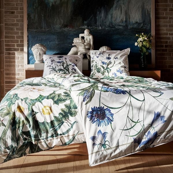 Koustrup & Co Luxuriöse Bio-Bettwäsche mit blauen Blüten – 135 x 200 cm + 80 x 80 cm