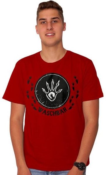 HANDGEDRUCKT "Trittsiegel Waschbär" Männer T-Shirt reine Biobaumwolle (kbA)
