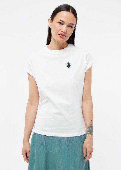 Givn Berlin T-Shirt GBLAILA (ANGRY CAT) aus Bio-Baumwolle mit Stickerei - White