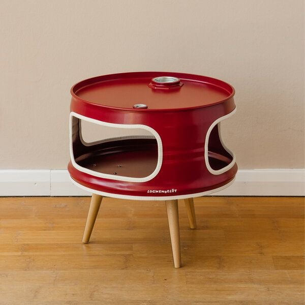 Lockengelöt Little Betty - Deckel mit Ausguss - Nachttisch / Couchtisch aus einem Ölfass