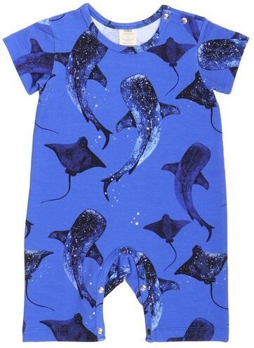 Walkiddy Nachhaltiger Dunkelblauer Strampler - Whales/Eagle Rays Kollektion – GOTS zertifiziert