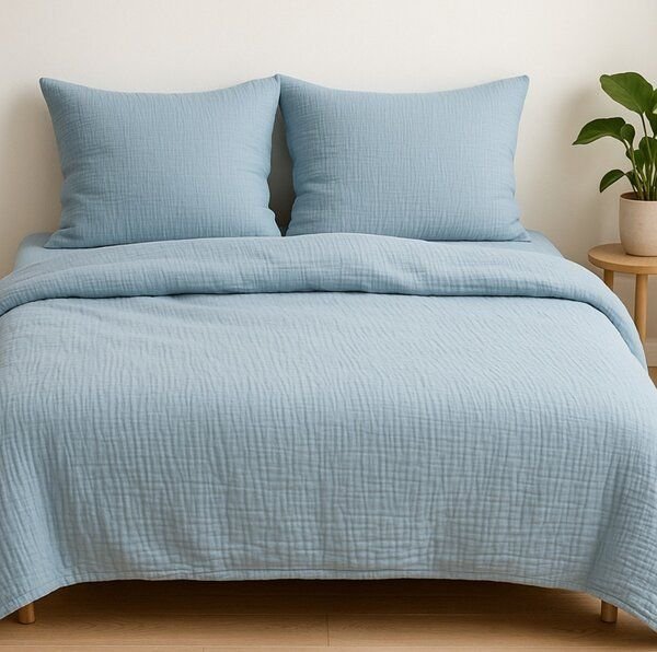 Sandiik Musselin Bettwäsche aus Biobaumwolle in Blau