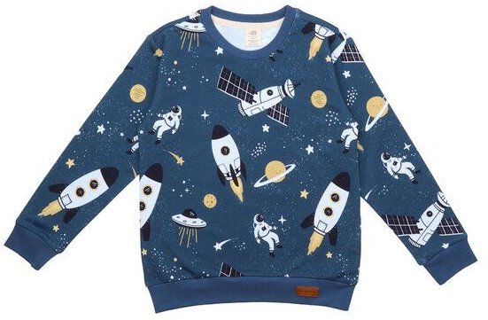 Baby Sweatshirt GOTS zertifiziert Bio-Baumwolle, Blau, Weltraum-Muster, Walkiddy