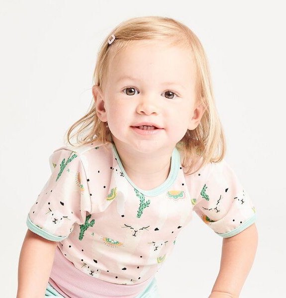 Cheeky Apple Kurzarm-Body aus Bio-Baumwolle "Alpakas" Rosa/Türkis