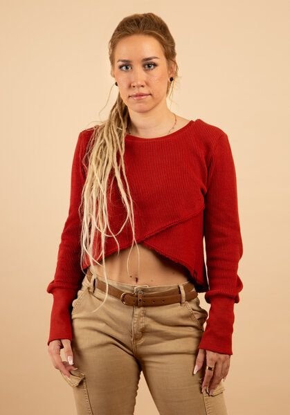 Die rote Zora Strick Kurzsweater