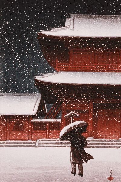 Photocircle Poster / Leinwandbild - Shiba Zojo Temple in Snow by Hasui Kawase