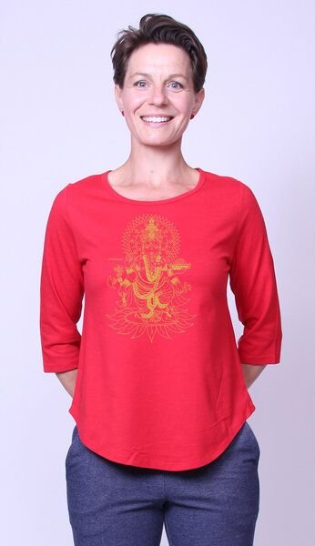 Peaces.bio - handbedruckte Biomode Bio-Damen-3/4 Arm Shirt Ganesha