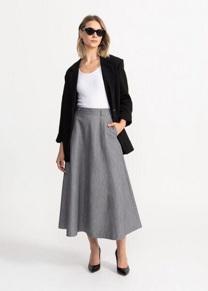 De IONESCU Langer A-Linienrock aus Denim mit Kontrastnähten