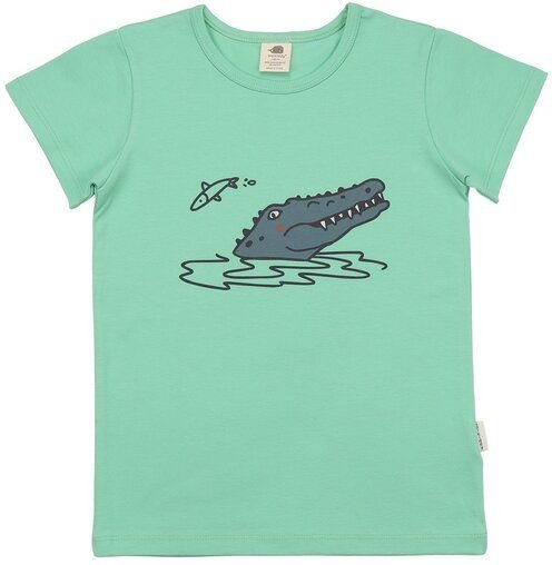 Kinder T-Shirt GOTS-zertifiziert aus Bio-Baumwolle, mint „Funny Crocodiles“, kurzarm mit Krokodilmotiv – Walkiddy, weich...