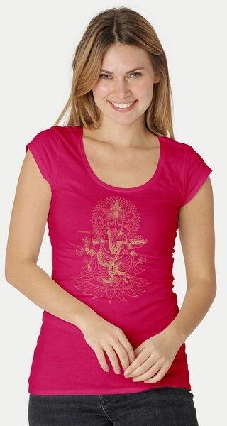 Peaces.bio - handbedruckte Biomode Bio-Damen-Roundneck-Shirt "Ganesha"