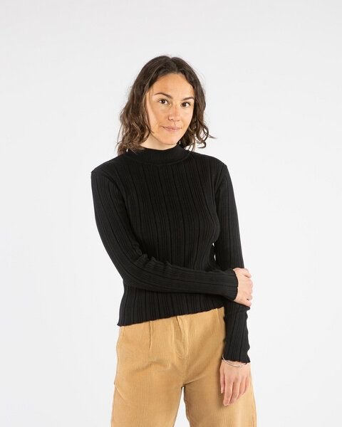 Matona Geripptes Langarmshirt für Frauen aus Bio-Baumwolle / Ribbed Collared Longsleeve