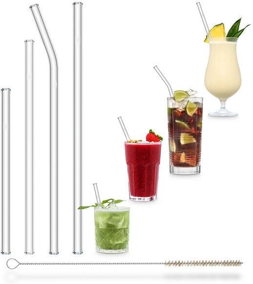 HALM Trinkhalme Glasstrohhalme Starter Set 4 Stück + Reinigungsbürste