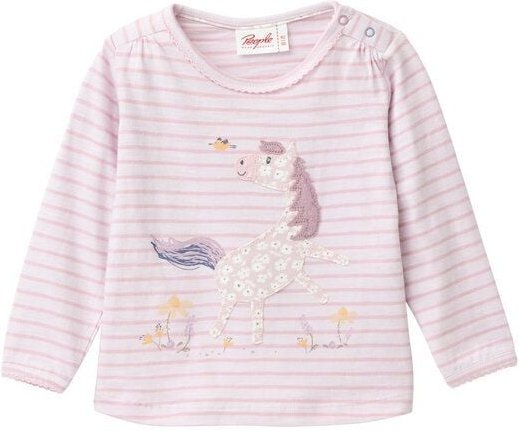 People Wear Organic Langarm Shirt, rosa geringelt, "Pferd", Bio-Baumwolle