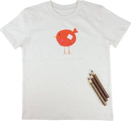 Meladi Kinder Shirt aus Biobaumwolle - Roter Vogel auf Natural Raw