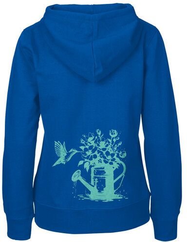 HANDGEDRUCKT "Gartenfreude" Frauen Zip-HOODY aus reiner Biobaumwolle (kbA)