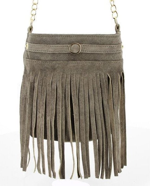 GLOBO Fair Trade Mini-Beuteltasche mit Fransen, Ökoleder