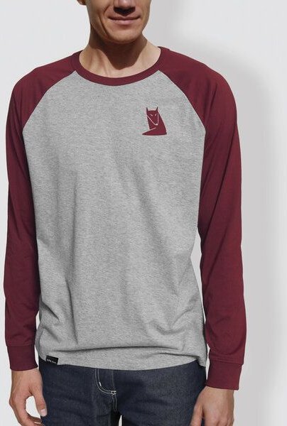 little kiwi Herren Langarm-T-Shirt, "Fuchs", Heather Grey/Burgundy, Heather Grey/Navy