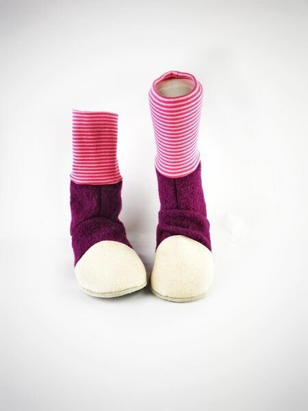 Süßstoff Hausschuhe aus Wolle mit Ledersohle, Hüttenschuhe