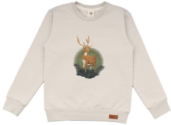 Kinder Sweatshirt GOTS zertifiziert Bio-Baumwolle Beige Hirschmotiv Rundhals bequem – Walkiddy