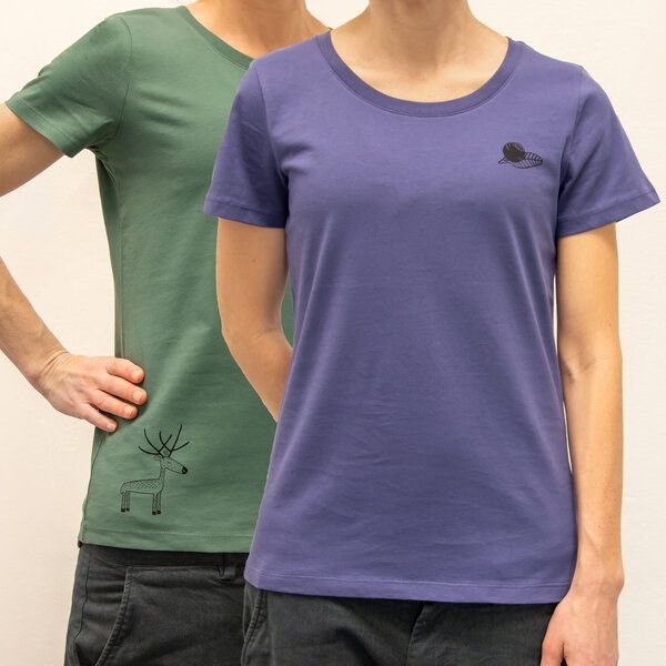 Cmig Basic Unique - 2er Pack Damen T-Shirts mit feinen Details - natur Motive aus dem Norden